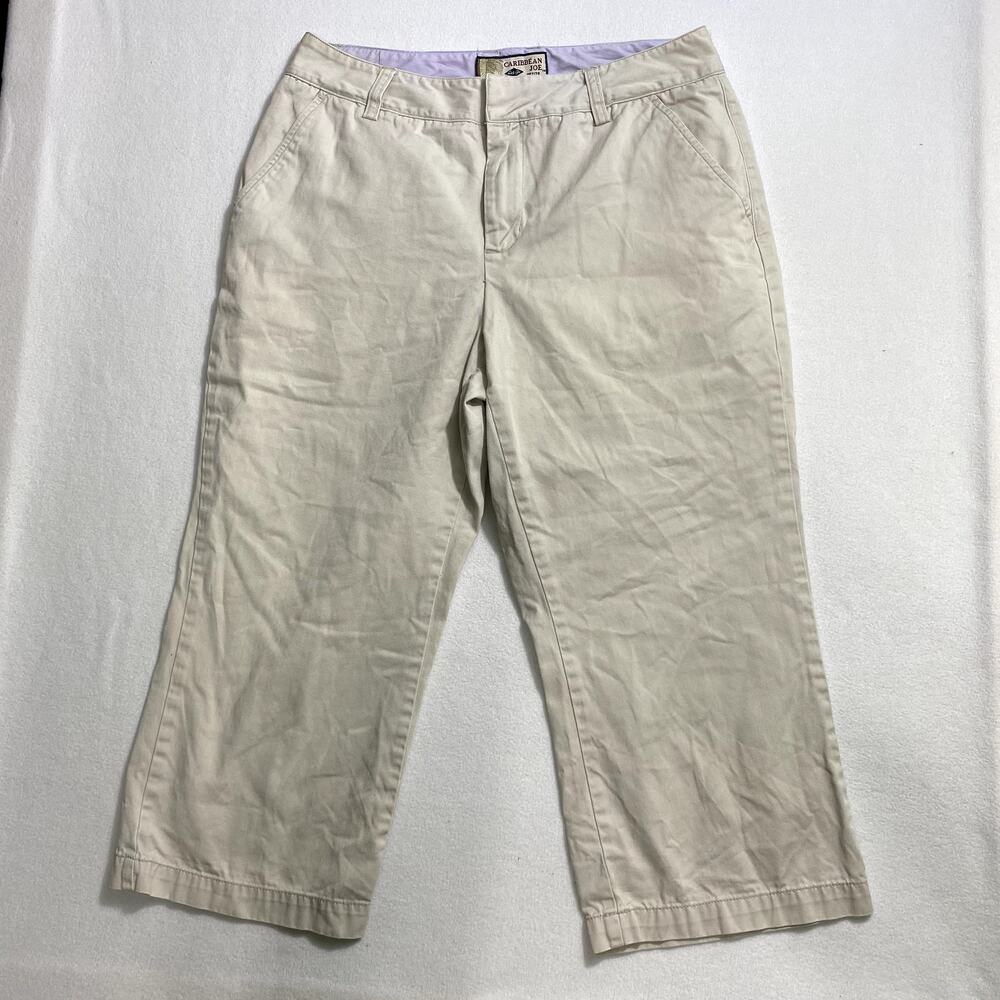 Caribbean Joe Womens 8P Khaki Pants Cropped Capri Tan Beige Cotton Casual Cute
